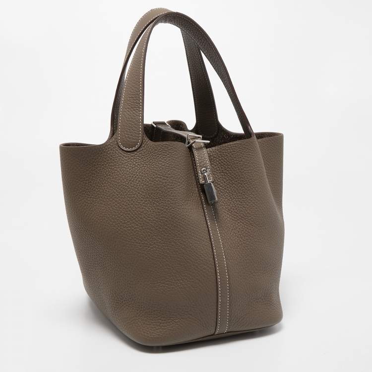 Pre Owned Hermes Etoupe Taurillon Clemence Leather Picotin Lock 22 Bag