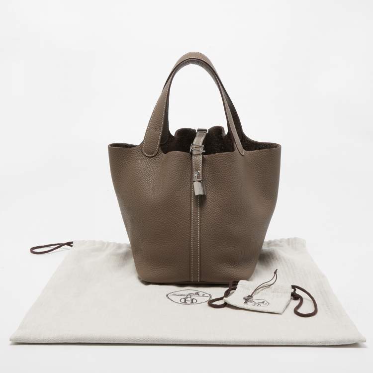 Pre Owned Hermes Etoupe Taurillon Clemence Leather Picotin Lock 22 Bag