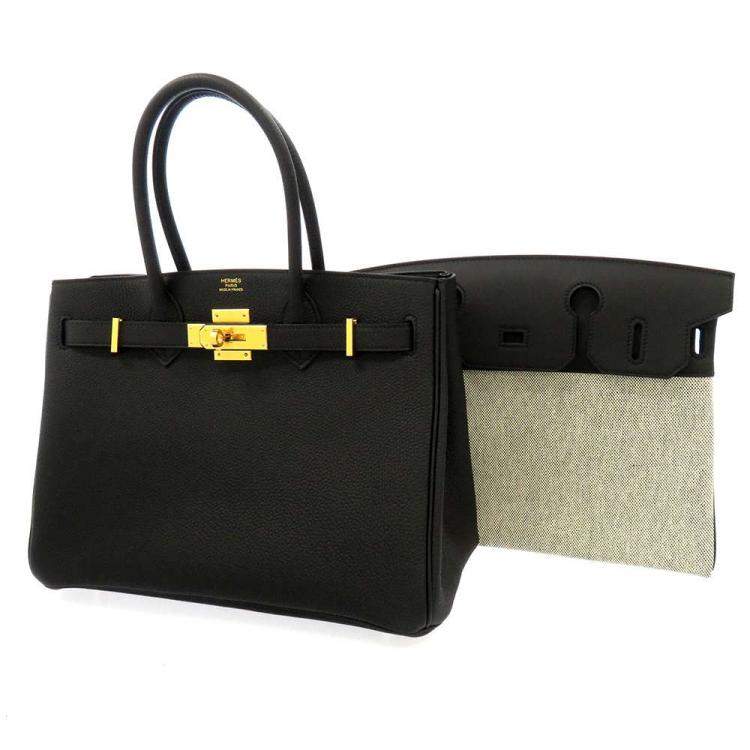 مملوكة مسبقًا Hermes Black Togo Swift Toile Leather Gold Handware 3 n 1 Birkin 30 Bag 