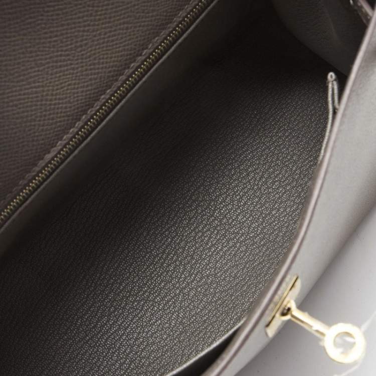 Pre Owned Hermes Etain Epsom Leather Gold Finish Kelly Sellier 25 Bag