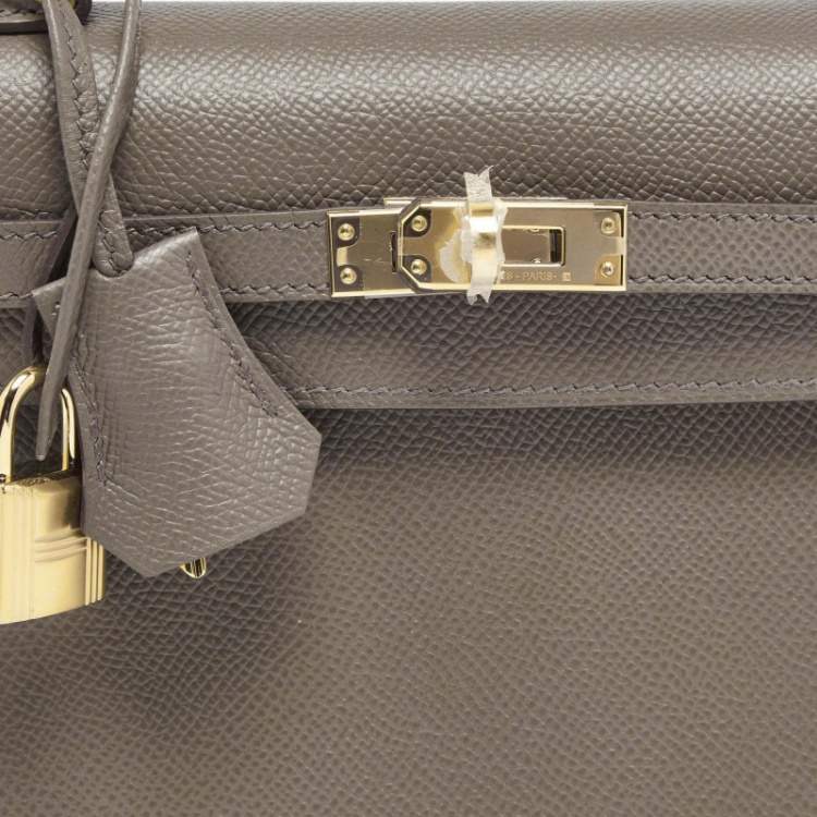 Pre Owned Hermes Etain Epsom Leather Gold Finish Kelly Sellier 25 Bag
