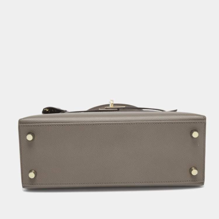 Pre Owned Hermes Etain Epsom Leather Gold Finish Kelly Sellier 25 Bag