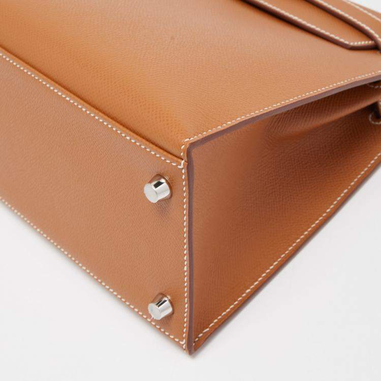 Pre Owned Hermes Gold Epsom Leather Palladium Finish Kelly Sellier 28 Bag