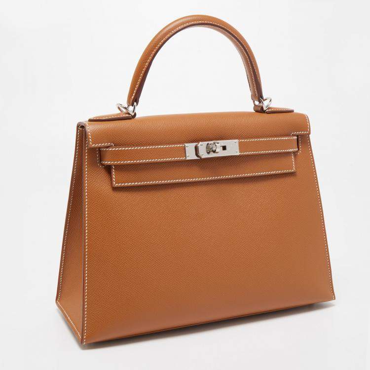 Pre Owned Hermes Gold Epsom Leather Palladium Finish Kelly Sellier 28 Bag