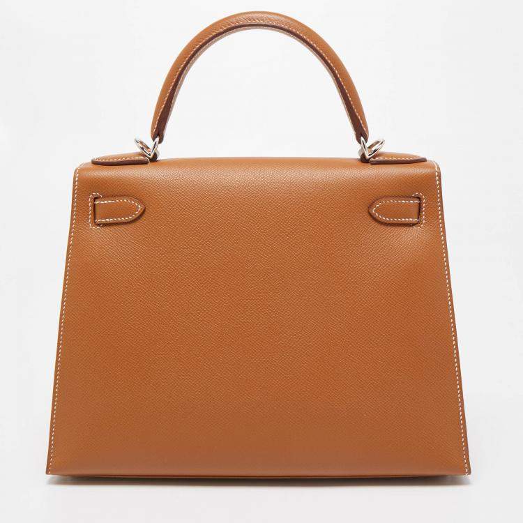 Pre Owned Hermes Gold Epsom Leather Palladium Finish Kelly Sellier 28 Bag