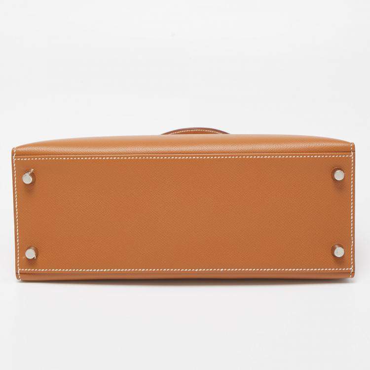 Pre Owned Hermes Gold Epsom Leather Palladium Finish Kelly Sellier 28 Bag