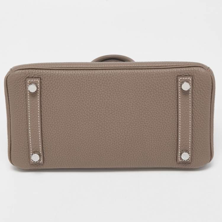 Pre Owned Hermes Etoupe Togo Leather Palladium Finish Birkin 25 Bag 