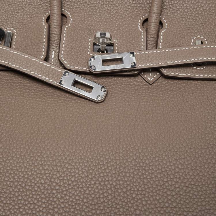 Pre Owned Hermes Etoupe Togo Leather Palladium Finish Birkin 25 Bag 