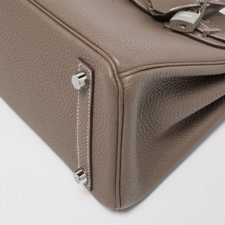 Pre Owned Hermes Etoupe Togo Leather Palladium Finish Birkin 25 Bag 