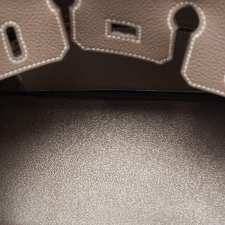 Pre Owned Hermes Etoupe Togo Leather Palladium Finish Birkin 25 Bag 
