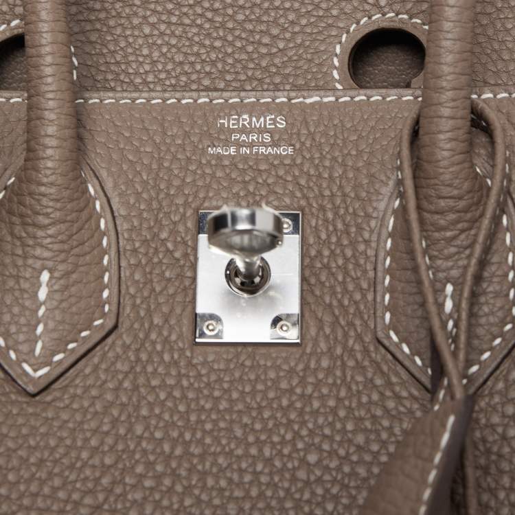 Pre Owned Hermes Etoupe Togo Leather Palladium Finish Birkin 25 Bag 