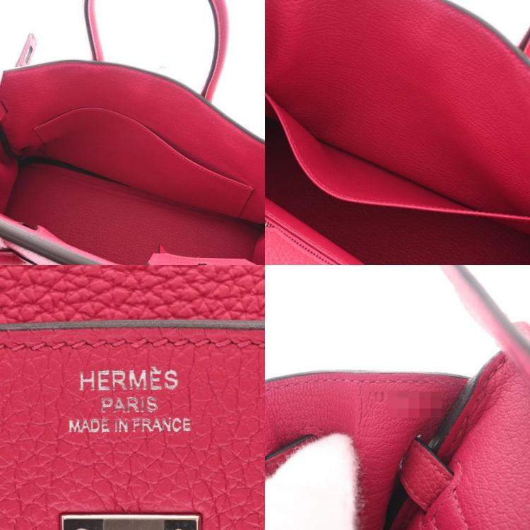 Pre Owned Hermes Pink Togo Leather Palladium Finish Birkin 25 Bag