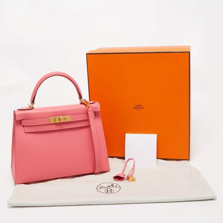 Pre Owned Hermès Rose Azalee Epsom Leather Gold Finish Kelly Sellier 28 Bag