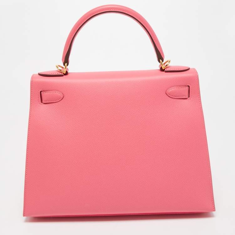 Pre Owned Hermès Rose Azalee Epsom Leather Gold Finish Kelly Sellier 28 Bag