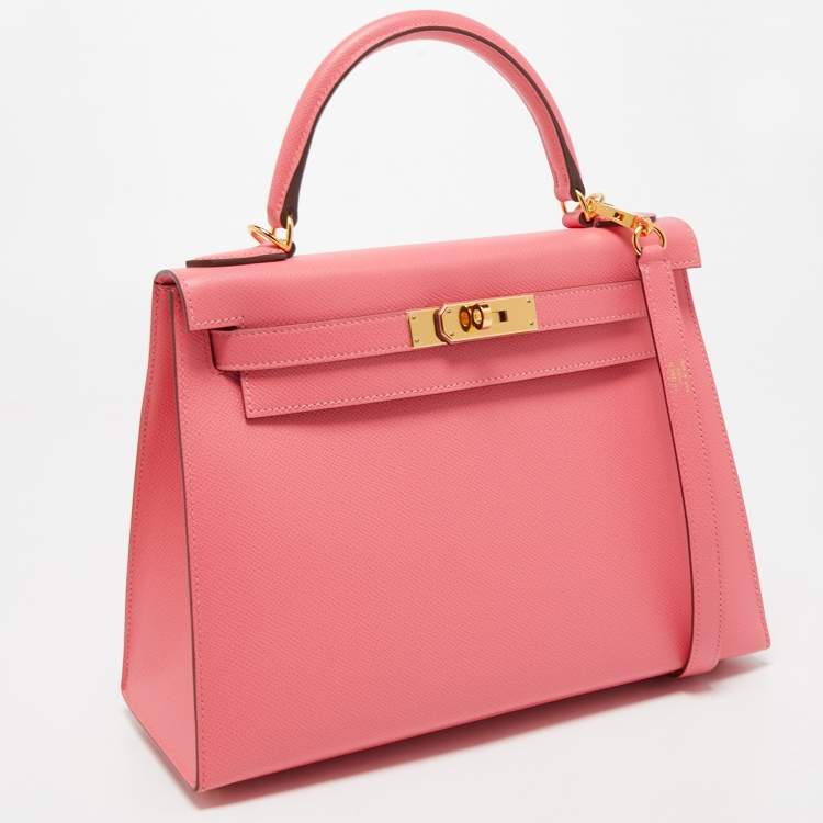 Pre Owned Hermès Rose Azalee Epsom Leather Gold Finish Kelly Sellier 28 Bag
