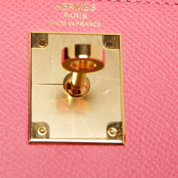Pre Owned Hermès Rose Azalee Epsom Leather Gold Finish Kelly Sellier 28 Bag