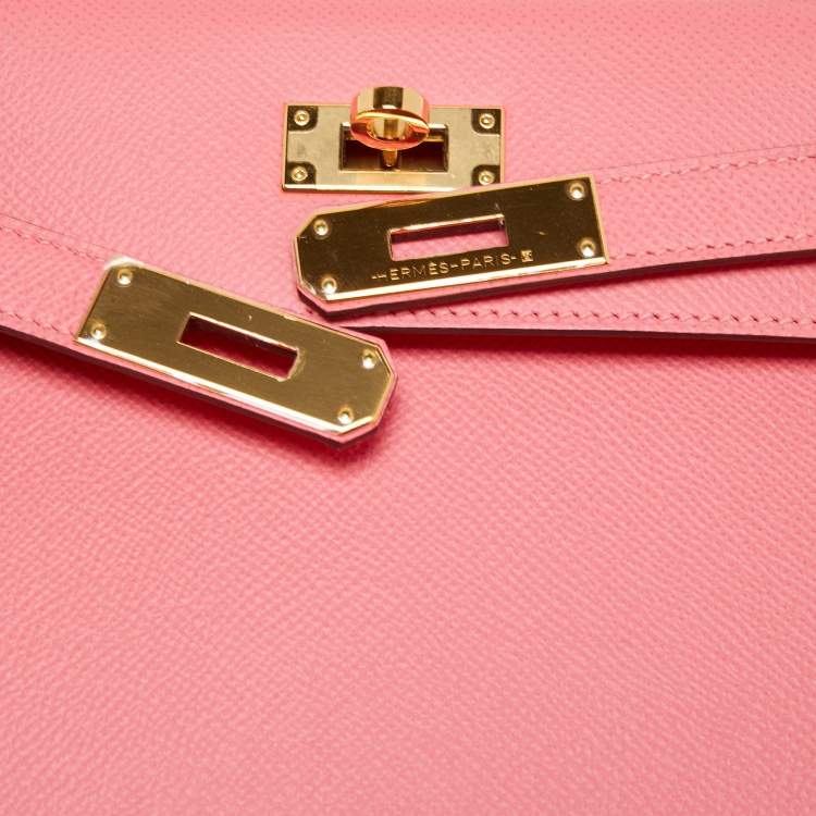 Pre Owned Hermès Rose Azalee Epsom Leather Gold Finish Kelly Sellier 28 Bag