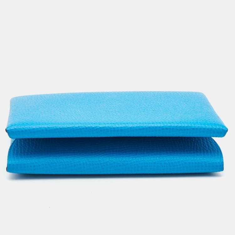 مملوكة مسبقًا Hermes Blue Hydra Epsom Leather Calvi Duo Compact Card Holder