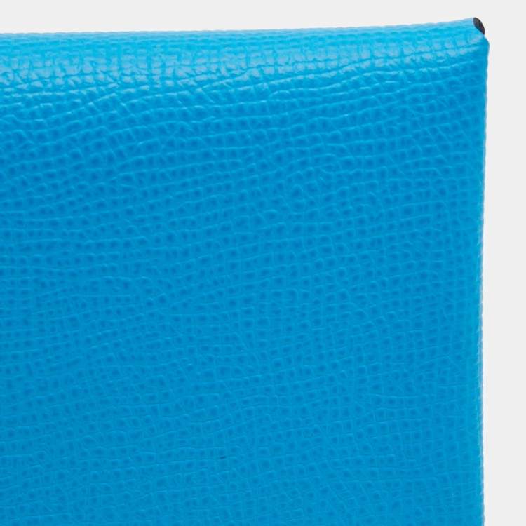 مملوكة مسبقًا Hermes Blue Hydra Epsom Leather Calvi Duo Compact Card Holder