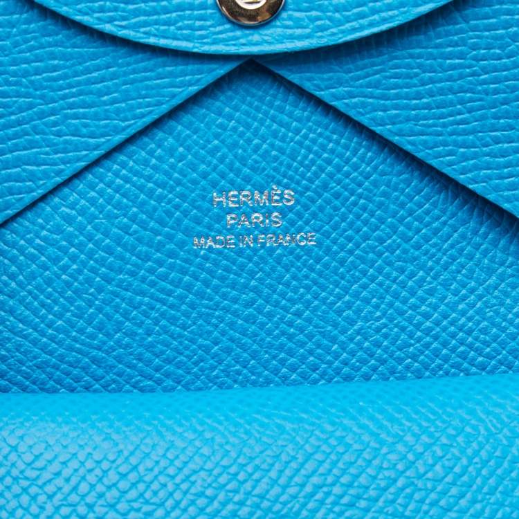 مملوكة مسبقًا Hermes Blue Hydra Epsom Leather Calvi Duo Compact Card Holder