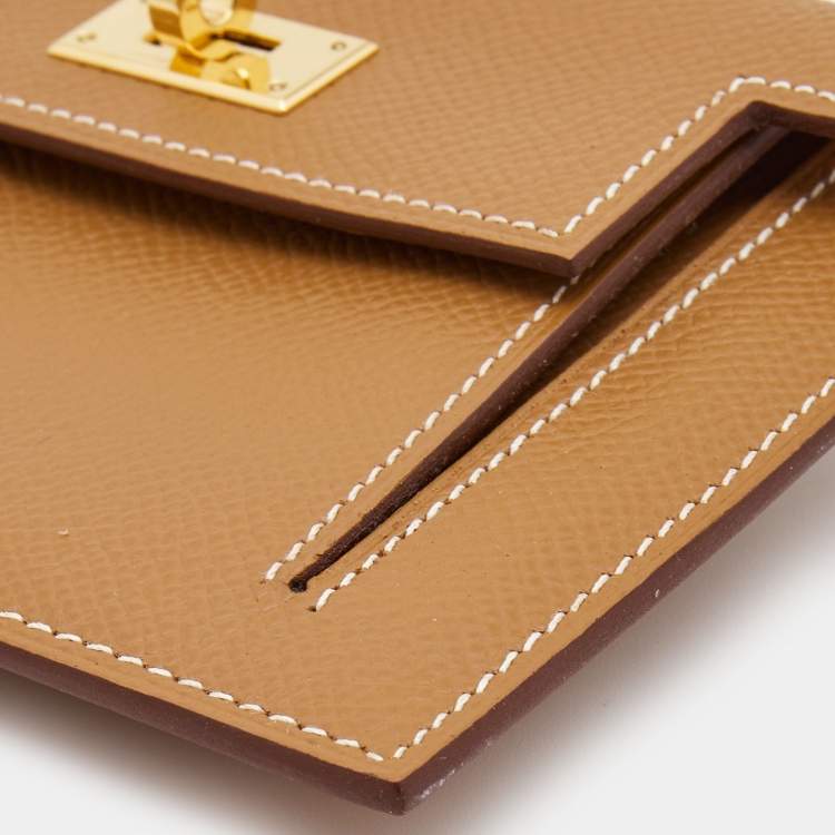 Pre Owned Hermes Gold Epsom Leather Kelly Pocket Compact Wallet