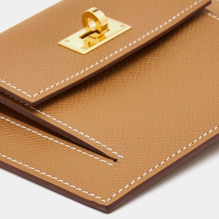 Pre Owned Hermes Gold Epsom Leather Kelly Pocket Compact Wallet