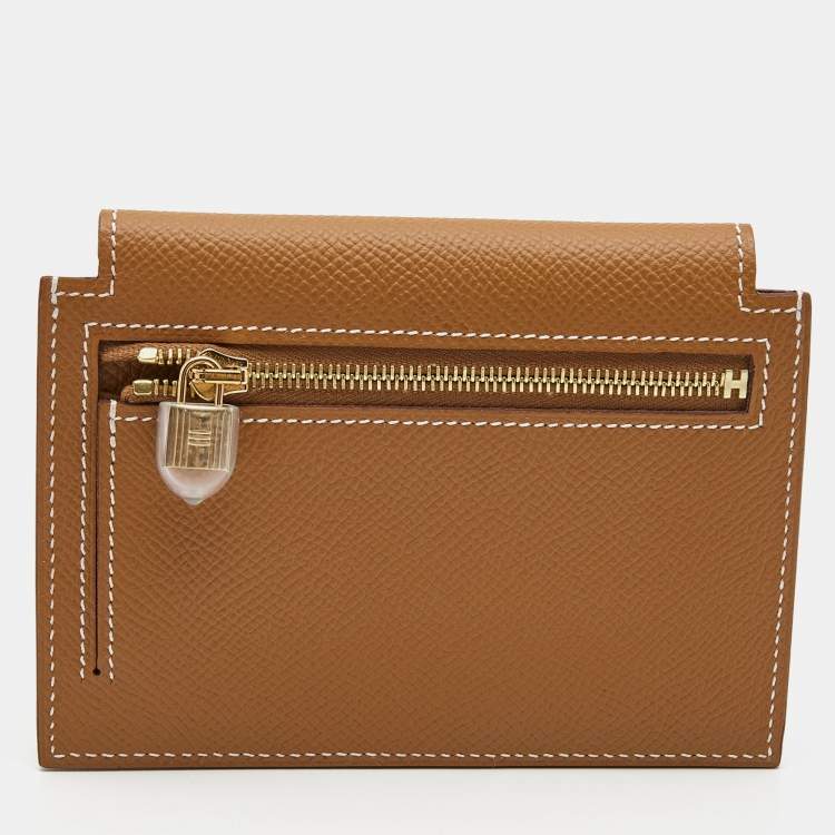 Pre Owned Hermes Gold Epsom Leather Kelly Pocket Compact Wallet