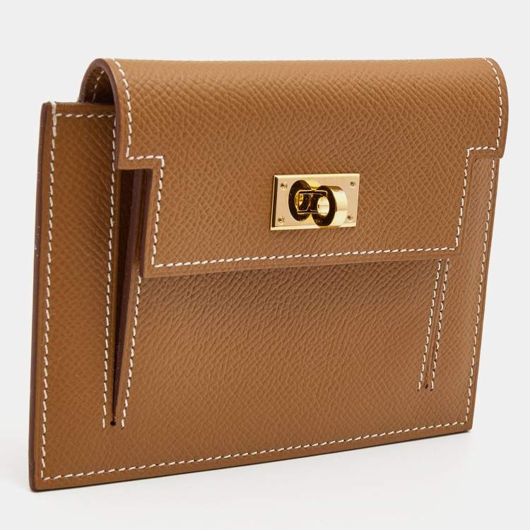 Pre Owned Hermes Gold Epsom Leather Kelly Pocket Compact Wallet