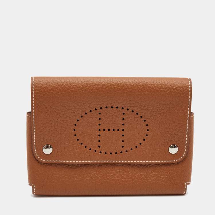 Pre Owned Hermes Gold Togo Leather Mises Et Relances Playing Cards Holder