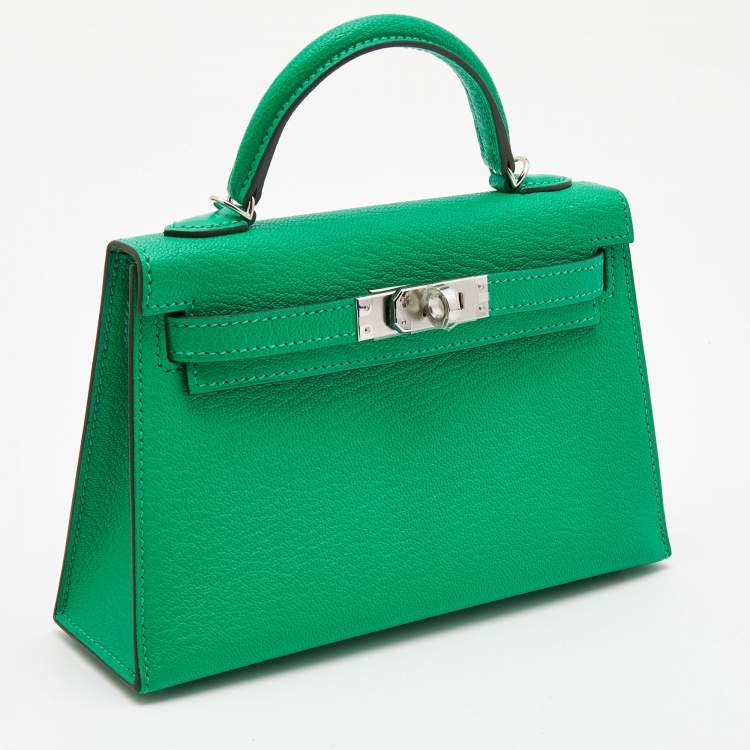 Pre Owned Hermès Menthe Chevre Leather Palladium Finish Mini Kelly II Sellier 20 Bag