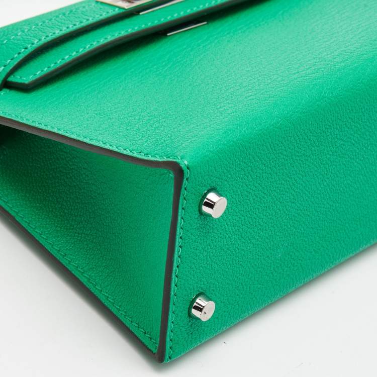 Pre Owned Hermès Menthe Chevre Leather Palladium Finish Mini Kelly II Sellier 20 Bag