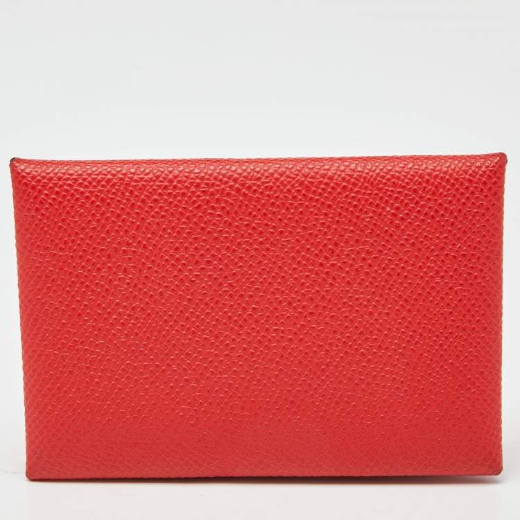 مملوكة مسبقًا Hermes Rouge Casaque Epsom Leather Calvi Card Holder