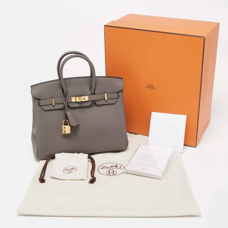 Pre Owned Hermès Etain Togo Leather Gold Finish Birkin 25 Bag