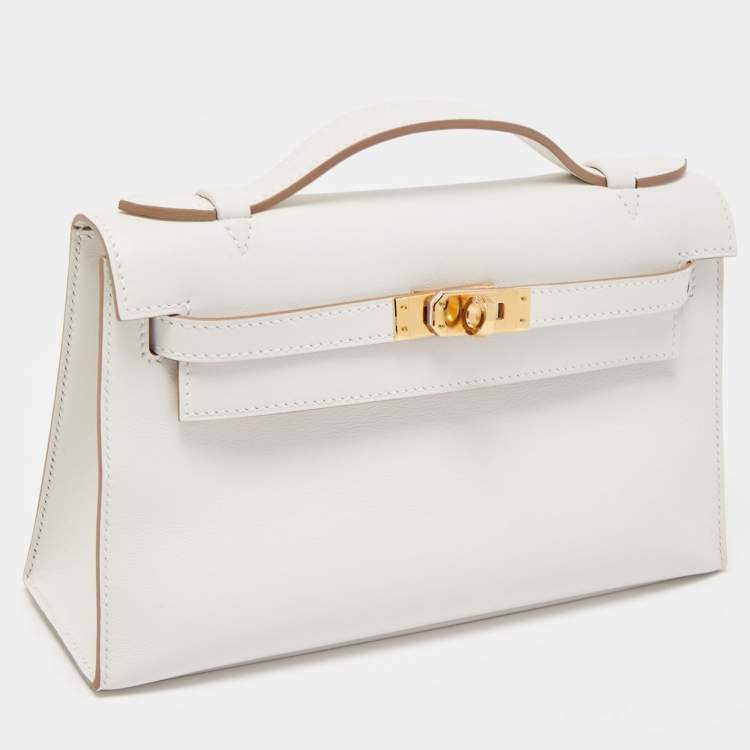 Pre Owned Hermès Gris Pale Swift Leather Gold Finish Kelly Pochette