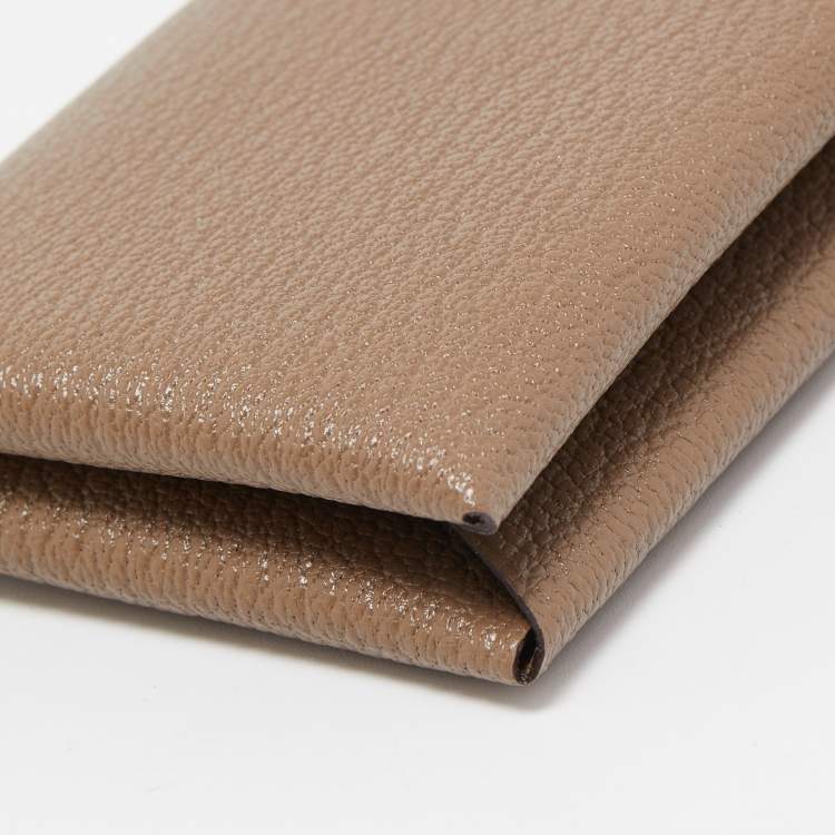 Pre Owned Hermès Etoupe Chevre Mysore Leather Calvi Card Holder
