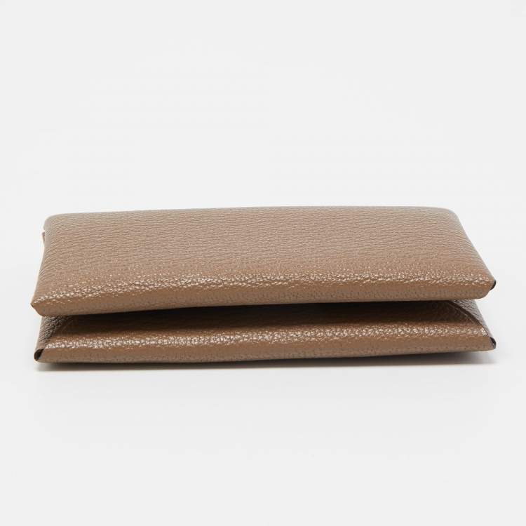 Pre Owned Hermès Etoupe Chevre Mysore Leather Calvi Card Holder