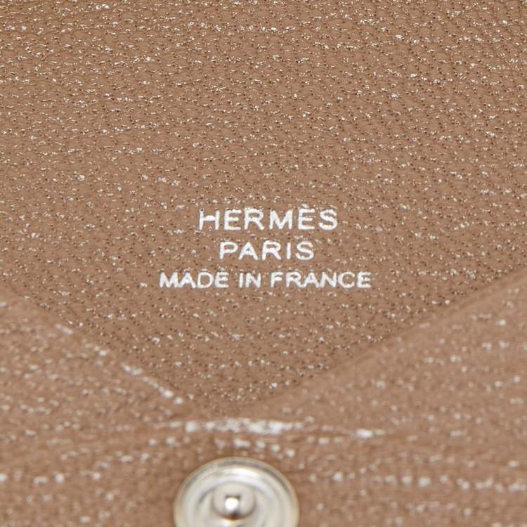 Pre Owned Hermès Etoupe Chevre Mysore Leather Calvi Card Holder
