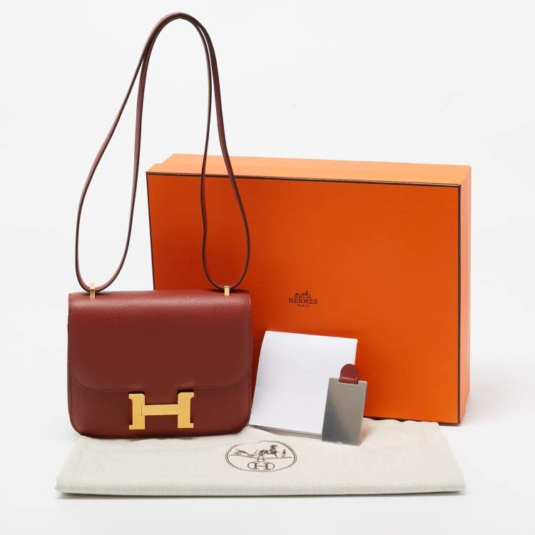 Pre Owned Hermès Cuivre Epsom Leather Gold Finish Constance III Mini Bag