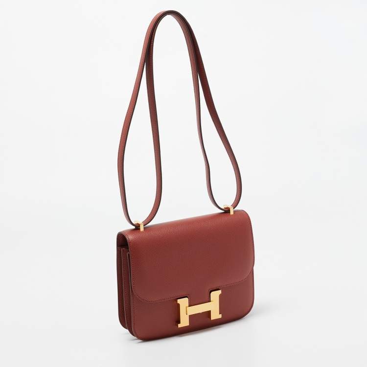 Pre Owned Hermès Cuivre Epsom Leather Gold Finish Constance III Mini Bag