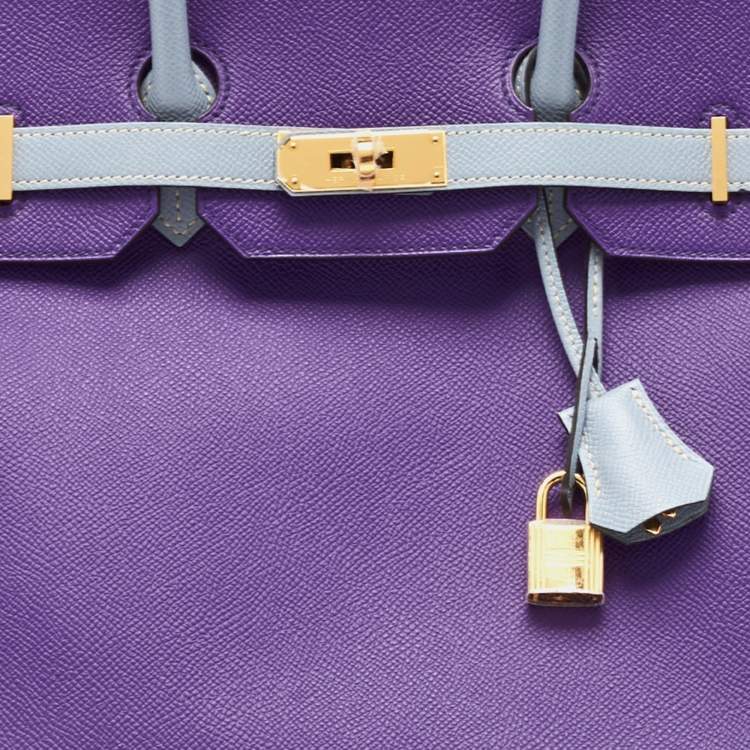 Pre Owned Hermes Crocus/Bleu Lin Epsom Leather Gold Finish Birkin 35 Bag