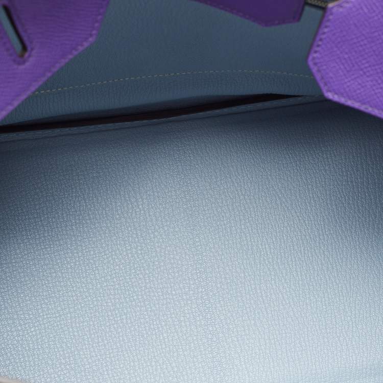 Pre Owned Hermes Crocus/Bleu Lin Epsom Leather Gold Finish Birkin 35 Bag