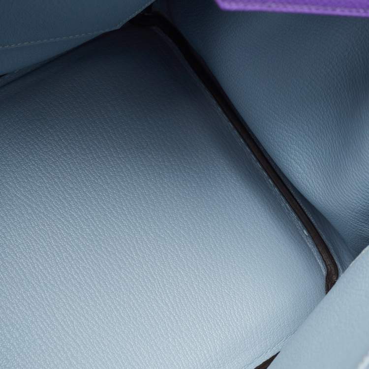 Pre Owned Hermes Crocus/Bleu Lin Epsom Leather Gold Finish Birkin 35 Bag