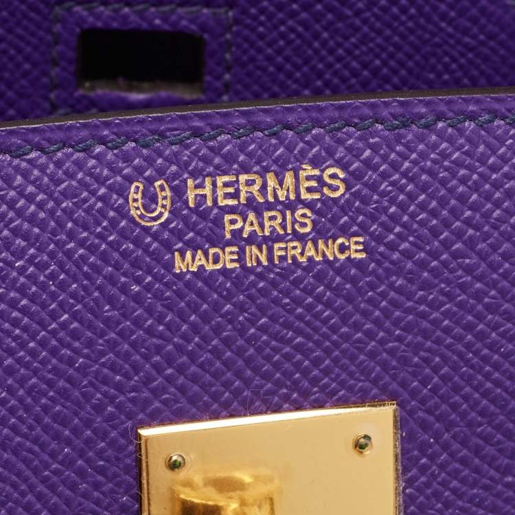 Pre Owned Hermes Crocus/Bleu Lin Epsom Leather Gold Finish Birkin 35 Bag