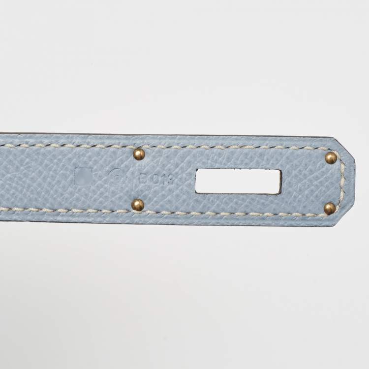 Pre Owned Hermes Crocus/Bleu Lin Epsom Leather Gold Finish Birkin 35 Bag