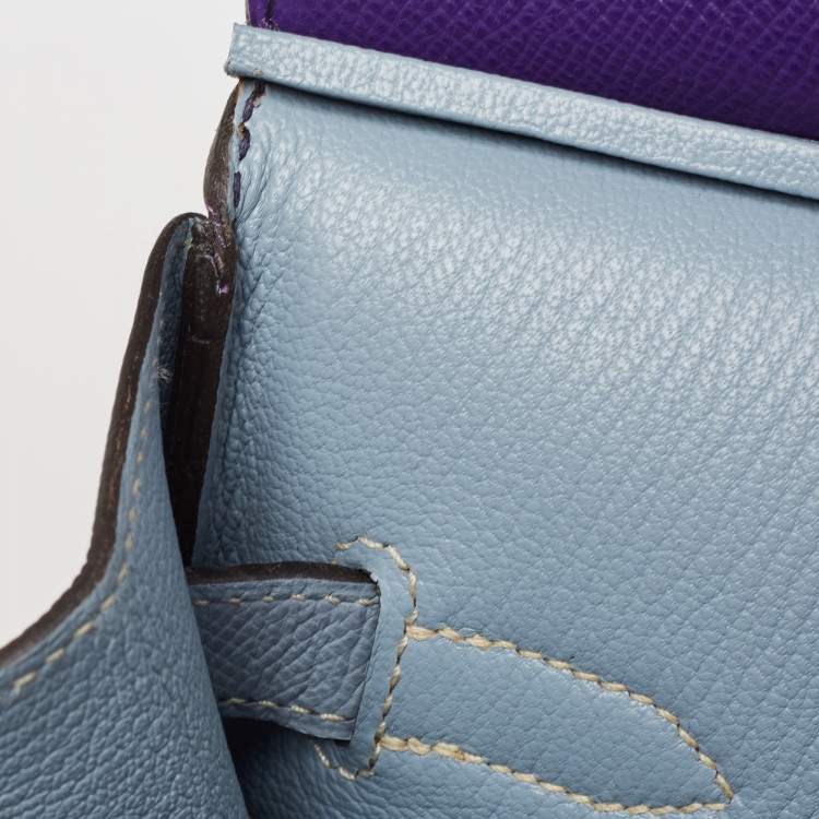 Pre Owned Hermes Crocus/Bleu Lin Epsom Leather Gold Finish Birkin 35 Bag