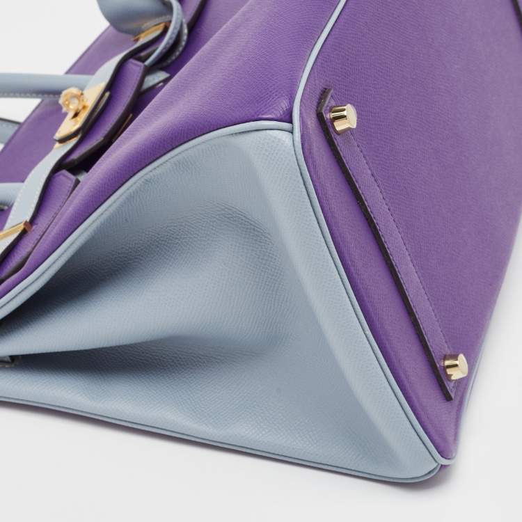 Pre Owned Hermes Crocus/Bleu Lin Epsom Leather Gold Finish Birkin 35 Bag