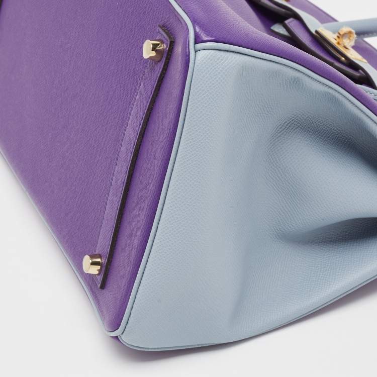 Pre Owned Hermes Crocus/Bleu Lin Epsom Leather Gold Finish Birkin 35 Bag