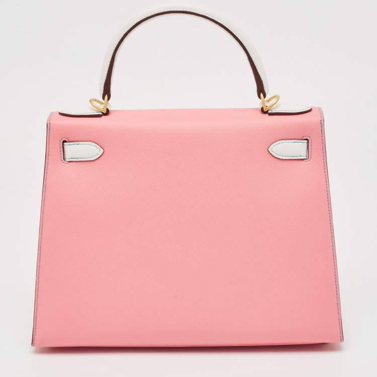 Pre Owned Hermes Rose Confetti/Mykonos/Blanc Epsom Leather Brushed Gold Finish Kelly Sellier 28 Bag