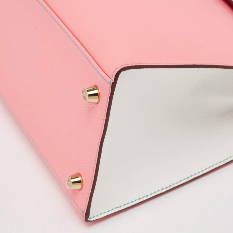 Pre Owned Hermes Rose Confetti/Mykonos/Blanc Epsom Leather Brushed Gold Finish Kelly Sellier 28 Bag