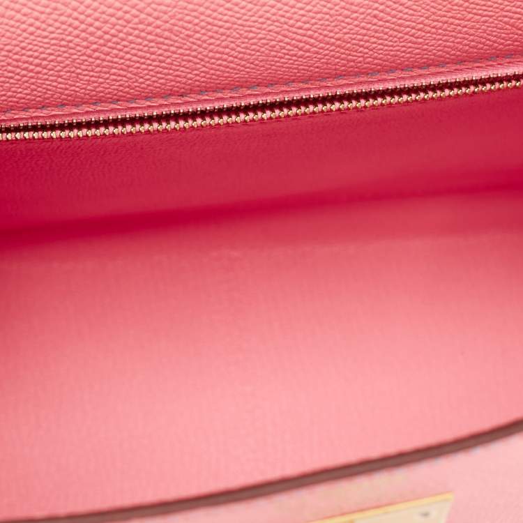 Pre Owned Hermes Rose Confetti/Mykonos/Blanc Epsom Leather Brushed Gold Finish Kelly Sellier 28 Bag